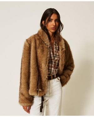 Twinset Myfo Faux Fur Jacket - Brown