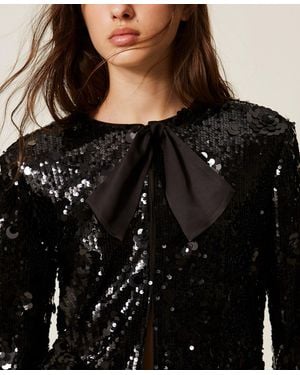 Twinset Chaqueta Totalmente Recubierta De Lentejuelas Con Flores, Mujer - Negro