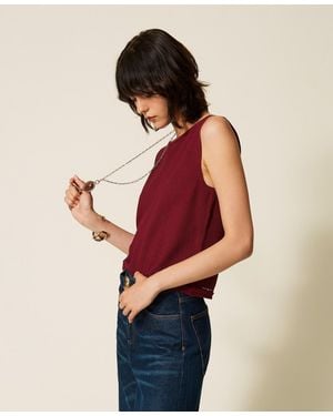 Twinset Knit Top With Fringes - Red