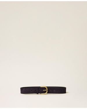 Twinset Suede Belt With Logo - Natural