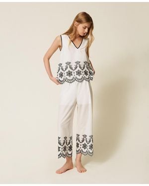 Twinset Short Pyjamas With Embroidery - Natural