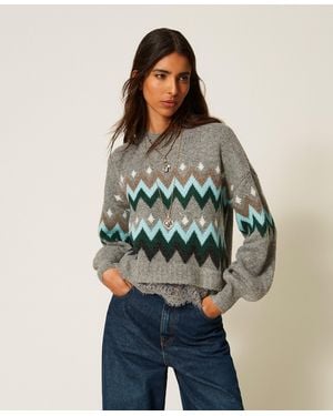 Twinset Jersey De Jacquard Con Encaje, Mujer - Verde