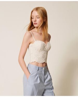 Twinset Cropped Lace Bustier Top - White