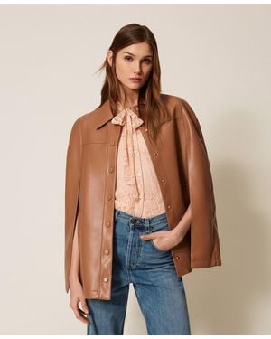 Twinset Faux Leather Cape Jacket - Blue