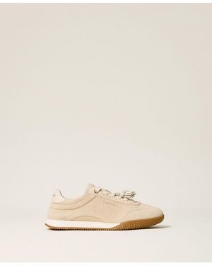 Twinset Sneaker Aus Veloursleder Mit Quasten, Damen - Natur