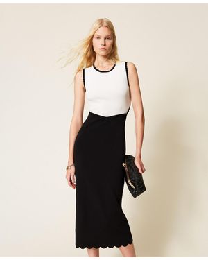 Twinset Long Two-Tone Knit Dress - White
