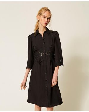 Twinset Midi Poplin And Broderie Anglaise Dress - Black