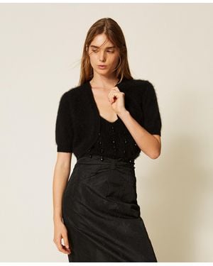 Twinset Brushed Wool Blend Shrug - Black