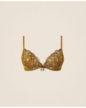 Twinset Embroidered Tulle Triangle Bra - Natural