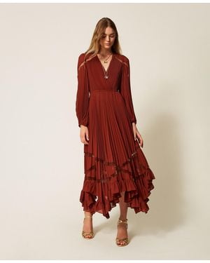 Twinset Long Pleated Georgette Dress - Red