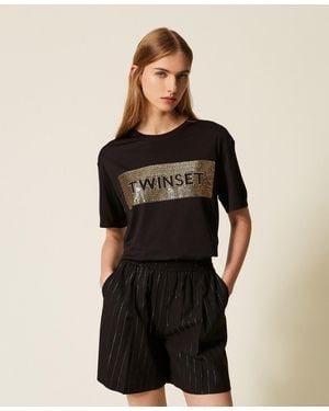 Twinset Lurex Pinstripe Shorts - Black