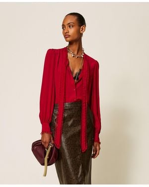Twinset Camisa De Crepé De China Con Lazo, Mujer - Rojo