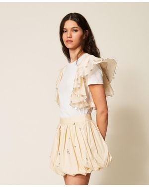Twinset Regular T-Shirt With Voile Sleeves - Natural