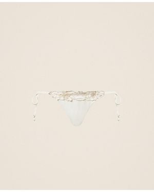 Twinset Brazilian Bikini Bottoms With Floral Embroidery - Natural