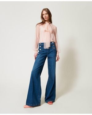 Twinset Vaqueros Acampanados Con Botones Decorativos, Azul "Denim Medio" Talla