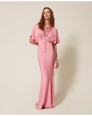 Twinset Long Envers Satin Dress With Embroidery - Pink