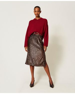 Twinset Sequin Midi Skirt - Red