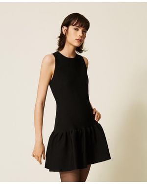 Twinset Short Knitted Dress With Flounce - Black
