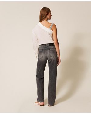 Twinset Vaqueros De Cinco Bolsillos Con Strass - Neutro