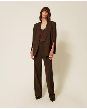 Twinset Straight Twill Trousers With Pockets - Natural