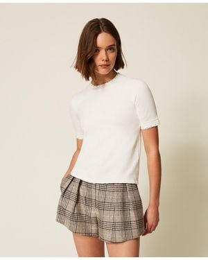 Twinset Pull Avec Festons Et Cabochons - Blanc