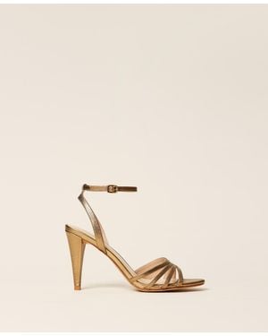 Twinset Laminated Leather Sandals With Print - Natural