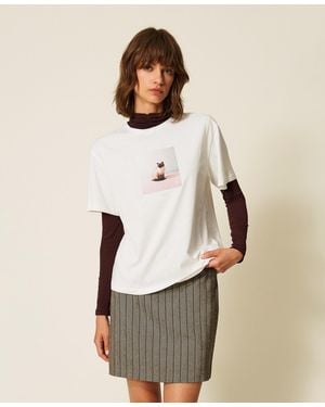 Twinset Regular Crew Neck T-Shirt With Print - Natural