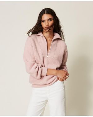 Twinset Zipped Turtleneck Jumper - Pink