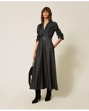 Twinset Long Flowing Denim Dress - Natural
