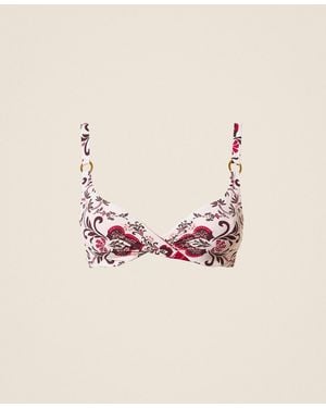 Twinset Underwired Bikini Top With Print And Rhinestones - Multicolour