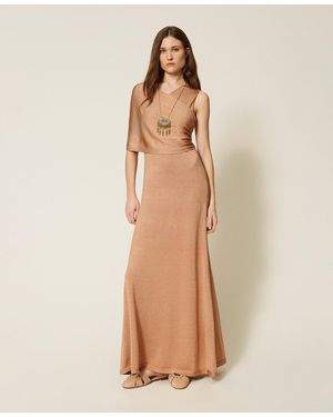 Twinset Long Knit Dress With Lurex - Natural