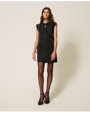 Twinset Short Moiré Dress With Bow - Natural