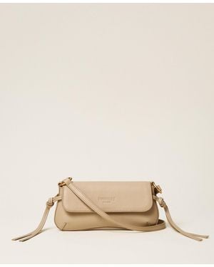 Twinset Leather Shoulder Bag With Flap - Natural