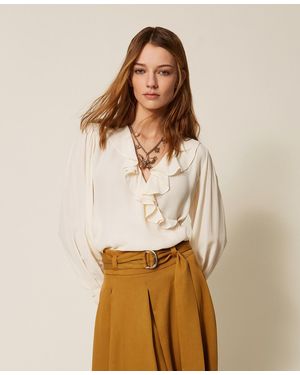 Twinset Crêpe De Chine Blouse With Ruffles - Natural
