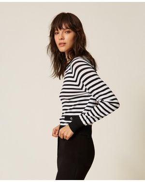 Twinset Striped Crew Neck Jumper - White