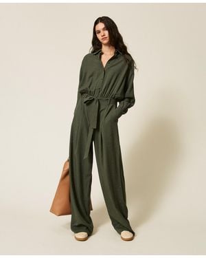Twinset Twill Jumpsuit With Studs - Green