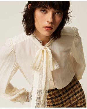 Twinset Crêpe De Chine Shirt With Bow - Natural