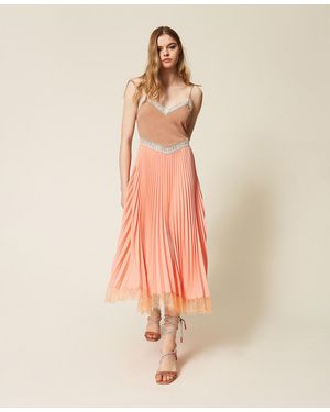 Twinset Myfo Crêpe De Chine Pleated Midi Dress - Pink