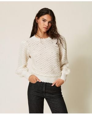 Twinset Jersey De Hilo Con Bordado, Mujer - Neutro