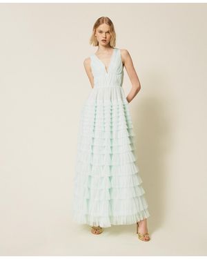 Twinset Long Pleated Tulle Dress - Natural