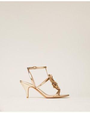 Twinset Leather Sandals With Flower - Natural