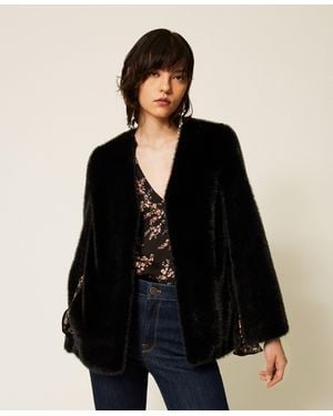 Twinset Faux Fur Cape Jacket - Black
