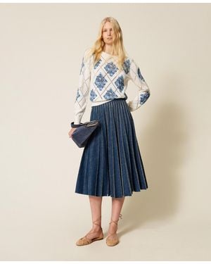 Twinset Long Pleated Denim Skirt - Blue