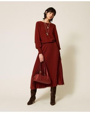 Twinset Long Knit And Pleated Crêpe Dress - Red