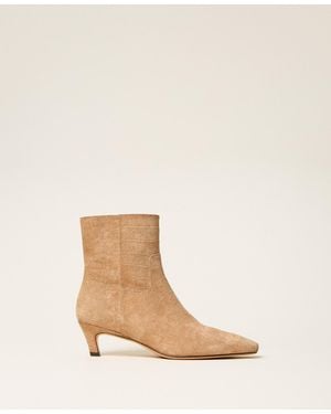 Twinset Crocodile Print Suede Ankle Boots - Natural
