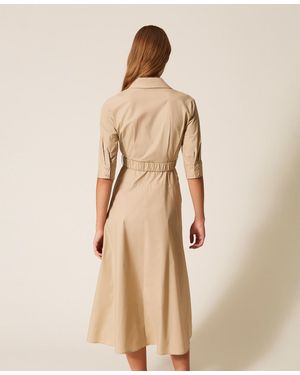 Twinset Long Poplin Dress With Belt - Natural