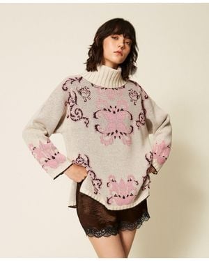 Twinset Maxijersey De Mezcla De Lana De Jacquard - Neutro