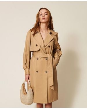 Twinset Double Breasted Gabardine Trench Coat - Natural