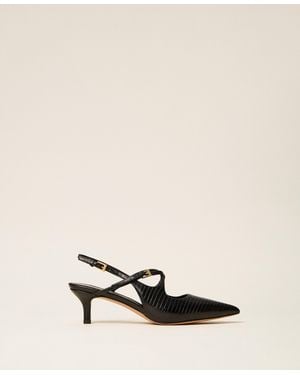 Twinset Slingback-Pumps Aus Leder Mit Riemchen, Damen - Natur