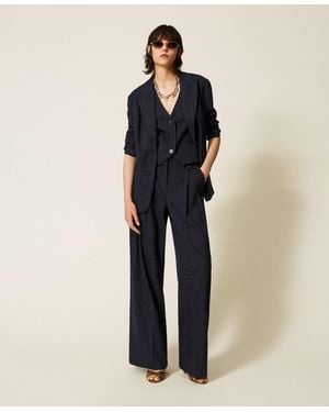Twinset Pinstriped Palazzo Trousers - Blue